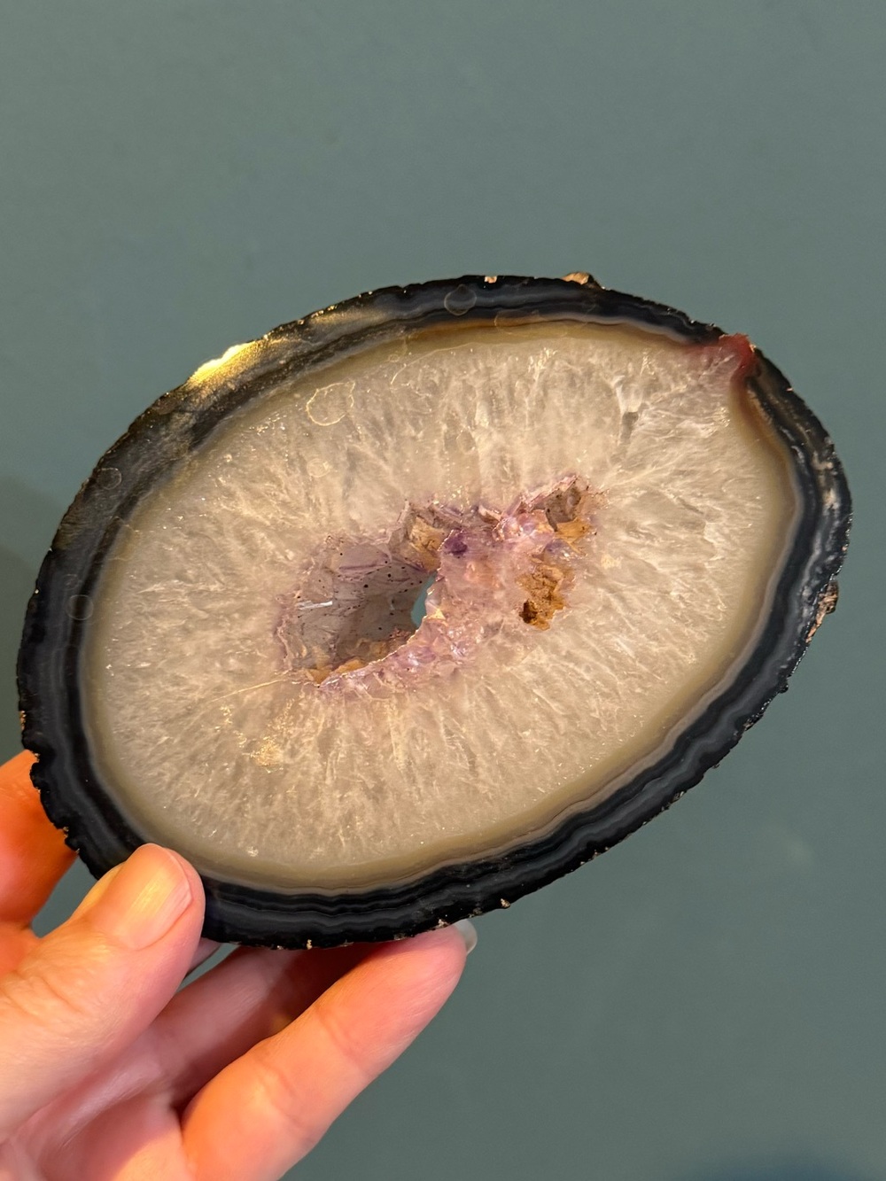 Natural Agate Geode Slice Paperweight - Gray and Pale Purple